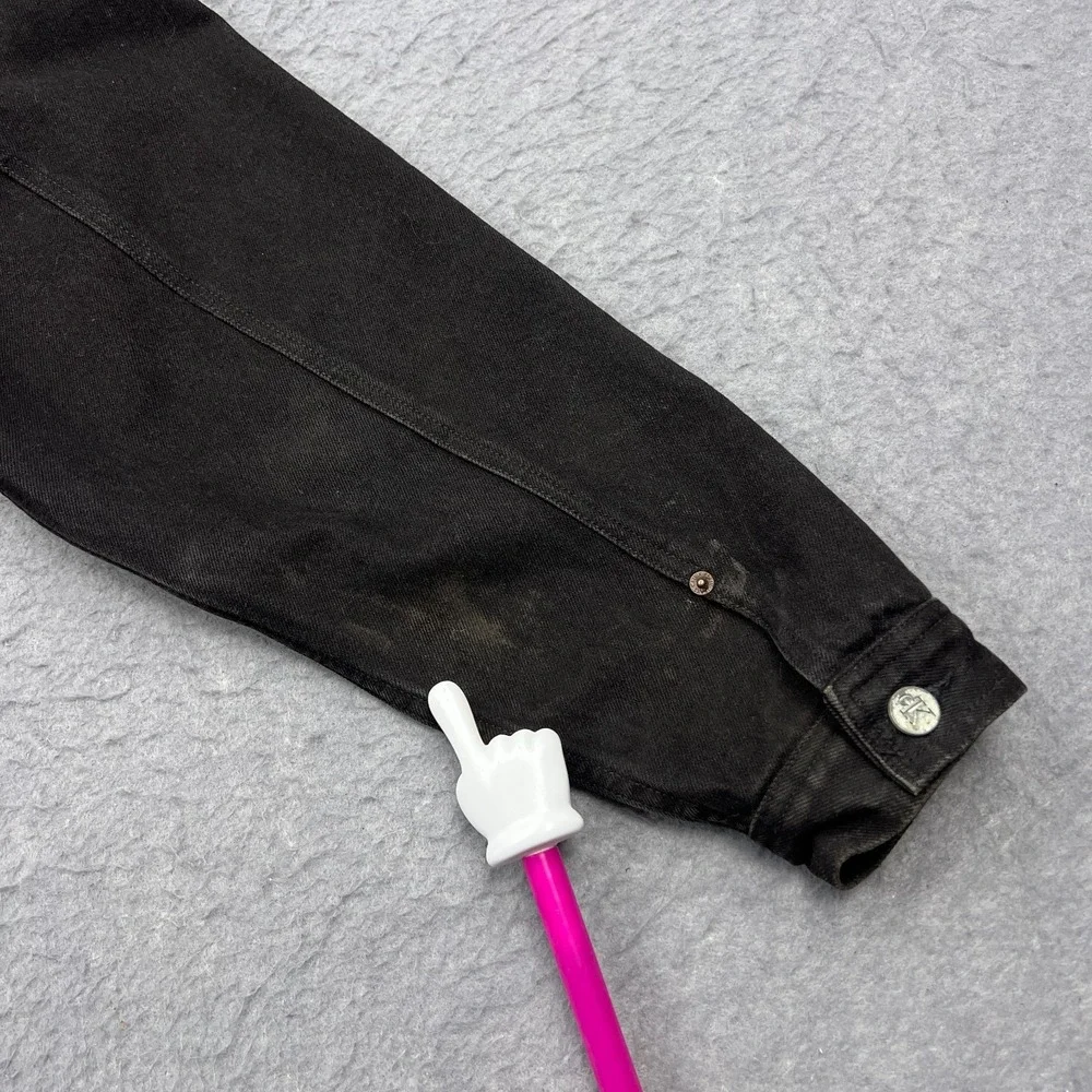 VTG Calvin‎ Klein Jean Jacket Men's Large Black Denim Trucker Hand Pockets USA